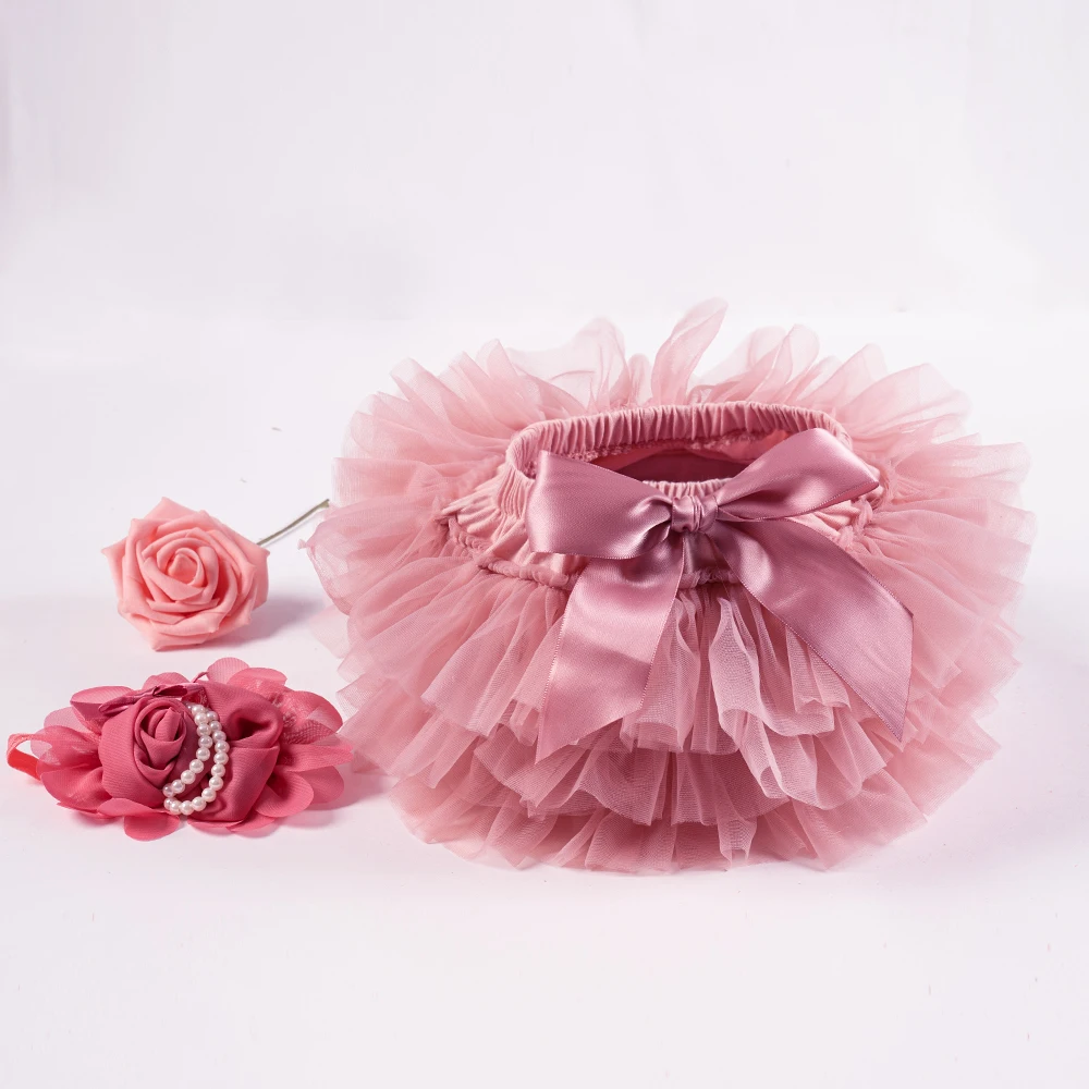 Baby Girls Tulle Tutu Bloomers Infant Newborn Diapers Cover 2pcs Short Skirts+Headband Set Girls Skirts Rainbow Baby Skirt - Image 3