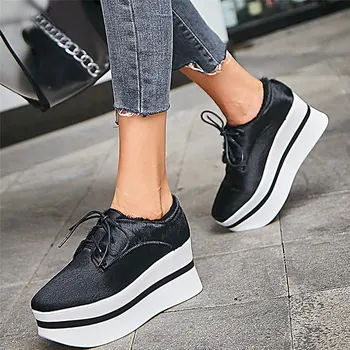 

2020 Low Top Fashion Sneakers Women Horsehair Wedges High Heel Ankle Boots Female Round Toe Platform Oxfords Shoes Casual Shoes