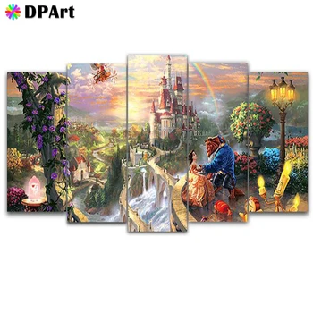 

5PCS Diamond Painting Full Square/Round Drill Beauty Beast Castle 5D Daimond Embroidery Painting Mosaic Crystal Picture M1499