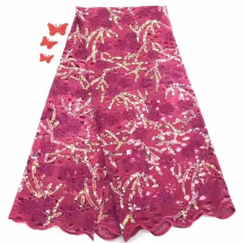 

3D flower sequin fabric Nigerian wedding dress lace /french net luxury embroidered velvet tulle mesh lace for women 5yards FD109