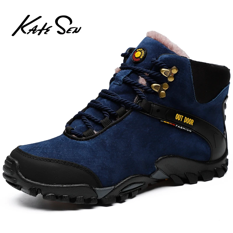 

KATESEN men boots winter thick plush men's snow boots shoes winter warm non-slip shoes fashion ankle boots men's Botas Hombre