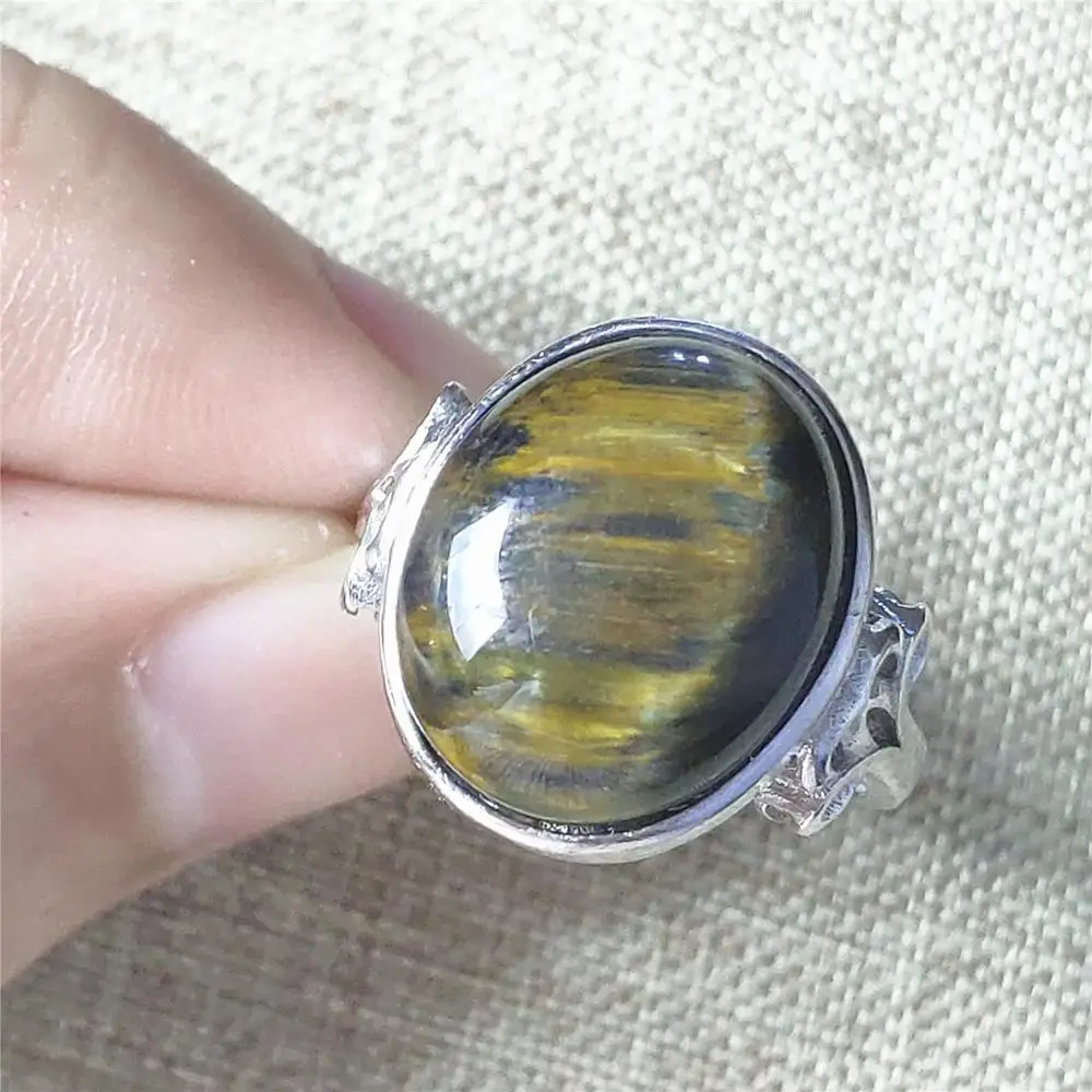 Top Natural Blue Pietersite Gemstone Chatoyant Adjustable Size Ring 16x13mm From Namibia 925 Silver Crystal Women Men AAAAA