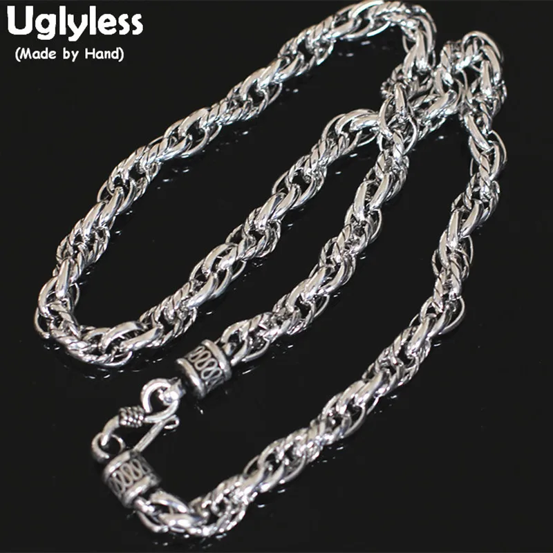 Uglyless Cool Men Thick Silver Chains Necklaces NO Pendant 925 Sterling Twisted HIP HOP Thai Jewelry C161 | Украшения и