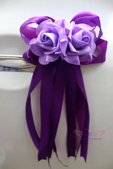 

6 PCS/LOT WEDDING CAR FLOWERS ORNAMENT ADORNMENT FLOWERS DOOR HANDLE MIRROR SIMULATION ROSE RIBBON BOWKNOT FLOWERS