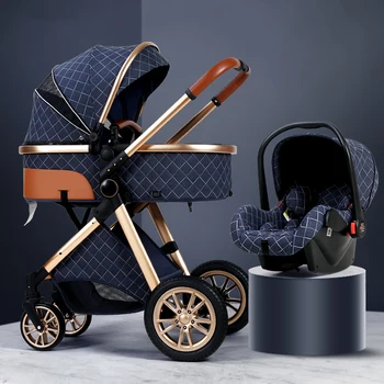 Luxury Baby Stroller 3 in 1 High Landscape Baby Cart Can Sit Can Lie Portable Pushchair Baby Cradel Infant Carrier 1