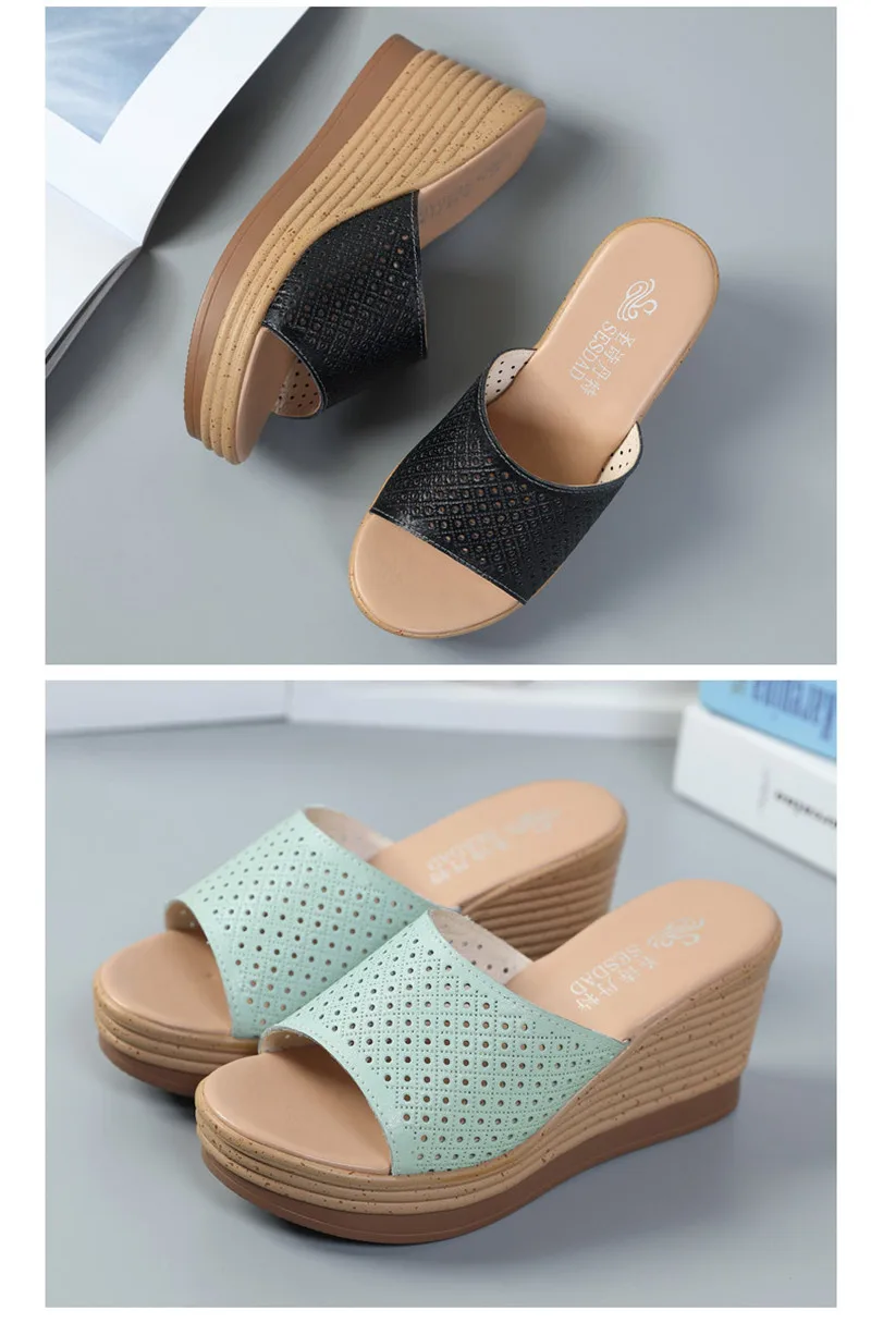 Summer Women Wedges Slippers Genuine Leather Ladies Platform Slides Open Toe Slip On Female High Heels Sandals Shoes Size 34-40 (19)
