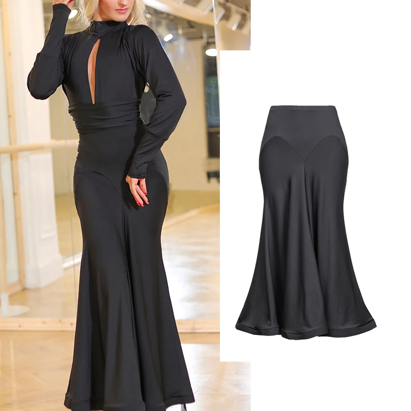 

New Latin Dance Skirts Balck Irregular Skirts Modern Dance Skirt Latin/Cha Cha/Rumba/Samba Performance Clothing Latin Dance Competition Dresses DQS2956