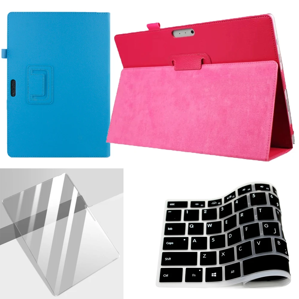 Smart Wake Up PU Case Cover For Microsoft Surface Pro 4 12.3 Folded Stand Flip Protective Shell+Tempered Glass +Keyboard Cover