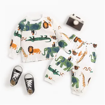 

cotton Newborn baby boy clothes girl Cotton Long-sleeve Cute Cartoon dinosaur pattern Clothing Children's Toddler Home service
