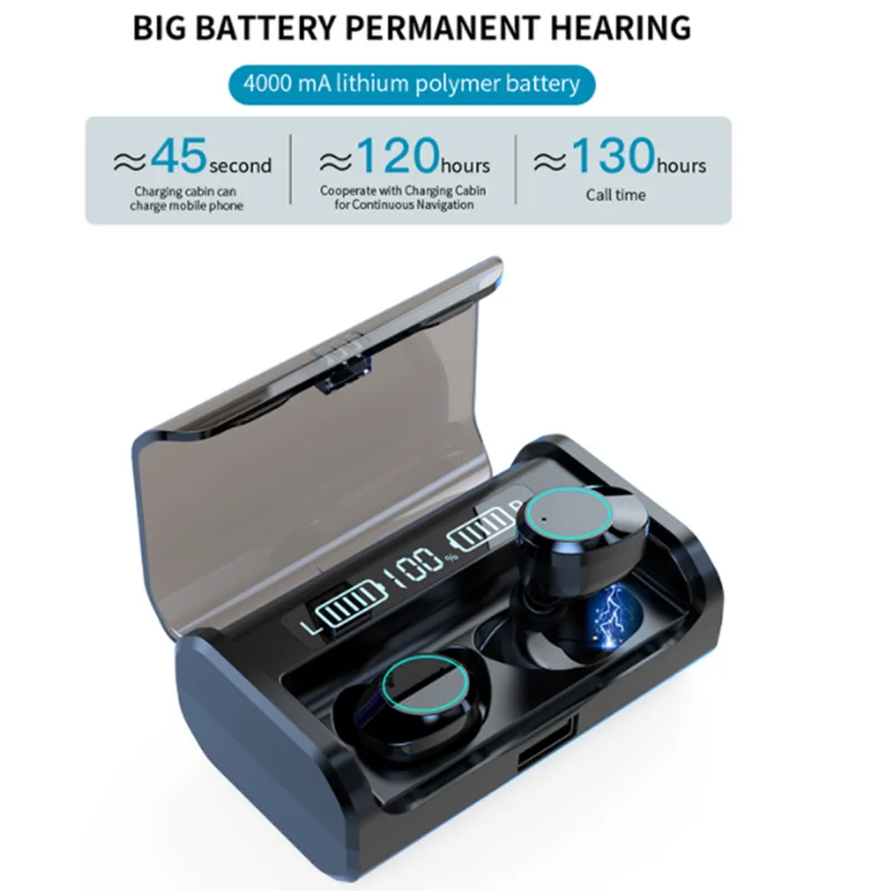 Pantalla LED de energía auriculares Bluetooth TWS auriculares estéreo de negocios Bluetooth auriculares inalámbricos con caja de