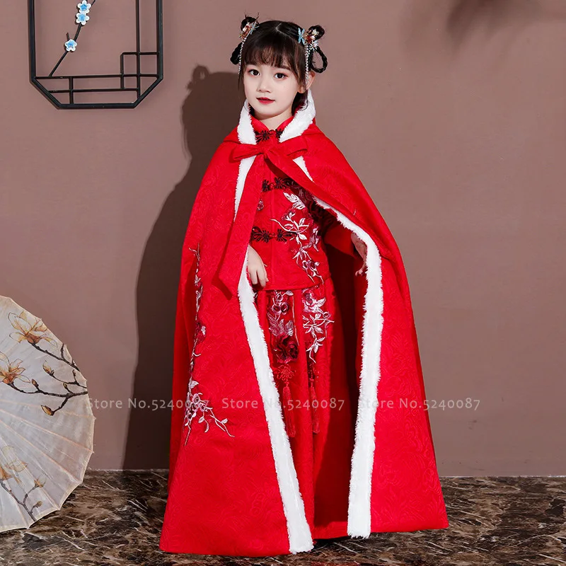  Chinese Traditional Baby Girls Embroidery Cloak Hanfu Children Princess Formal Dress Kids Ancient S