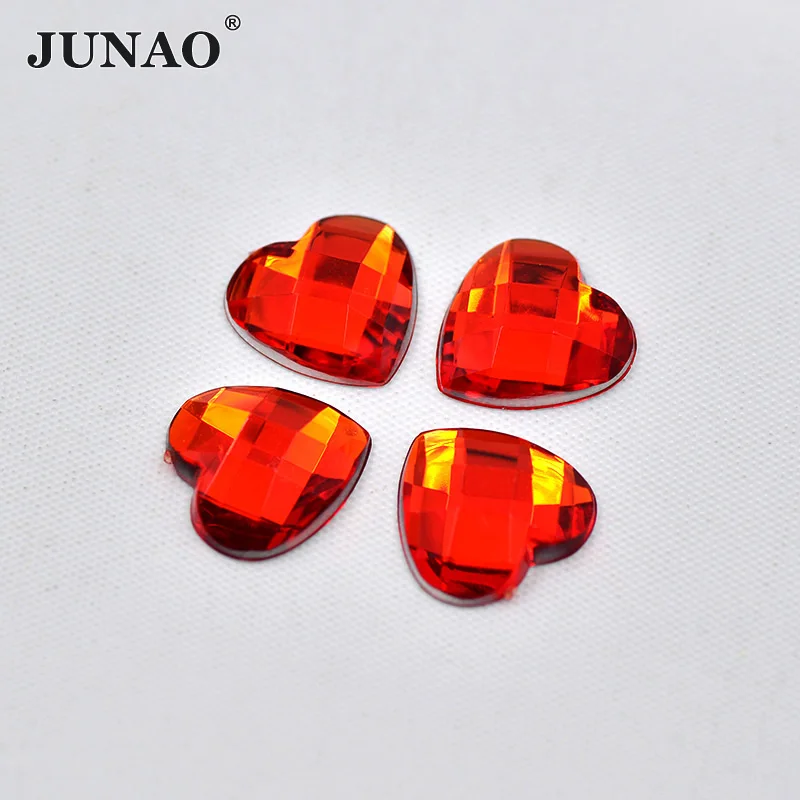 JUNAO-100pcs-16mm-Red-Heart-Non-Hot-Fix-Rhinestones-Applique-Acrylic-Crystal-Stones-FlatBack-Glue-On