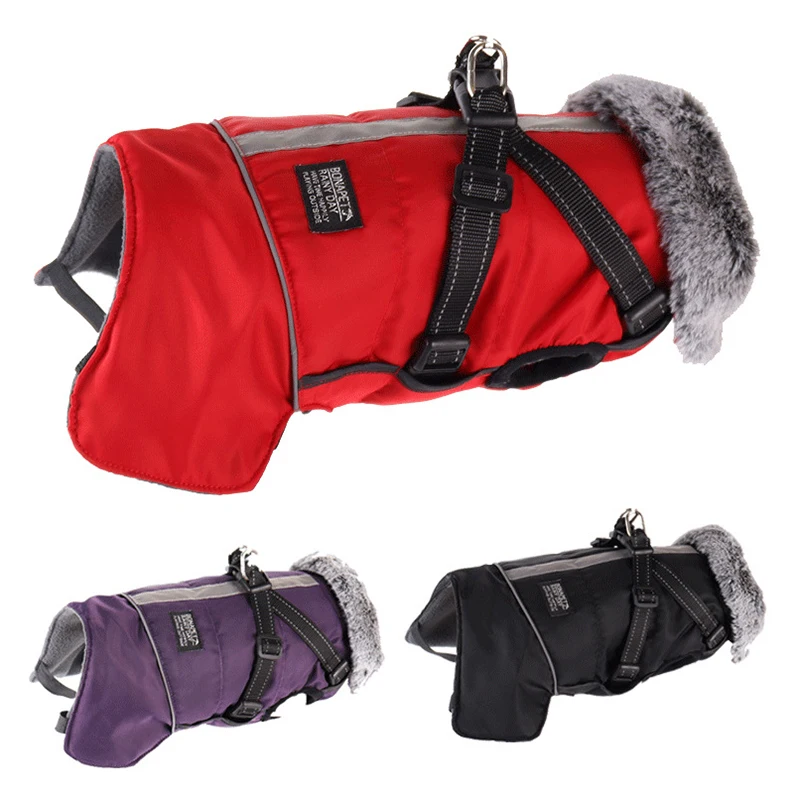 Winter Warm Dog Coat With Wool Collar For Small Medium Large Dogs