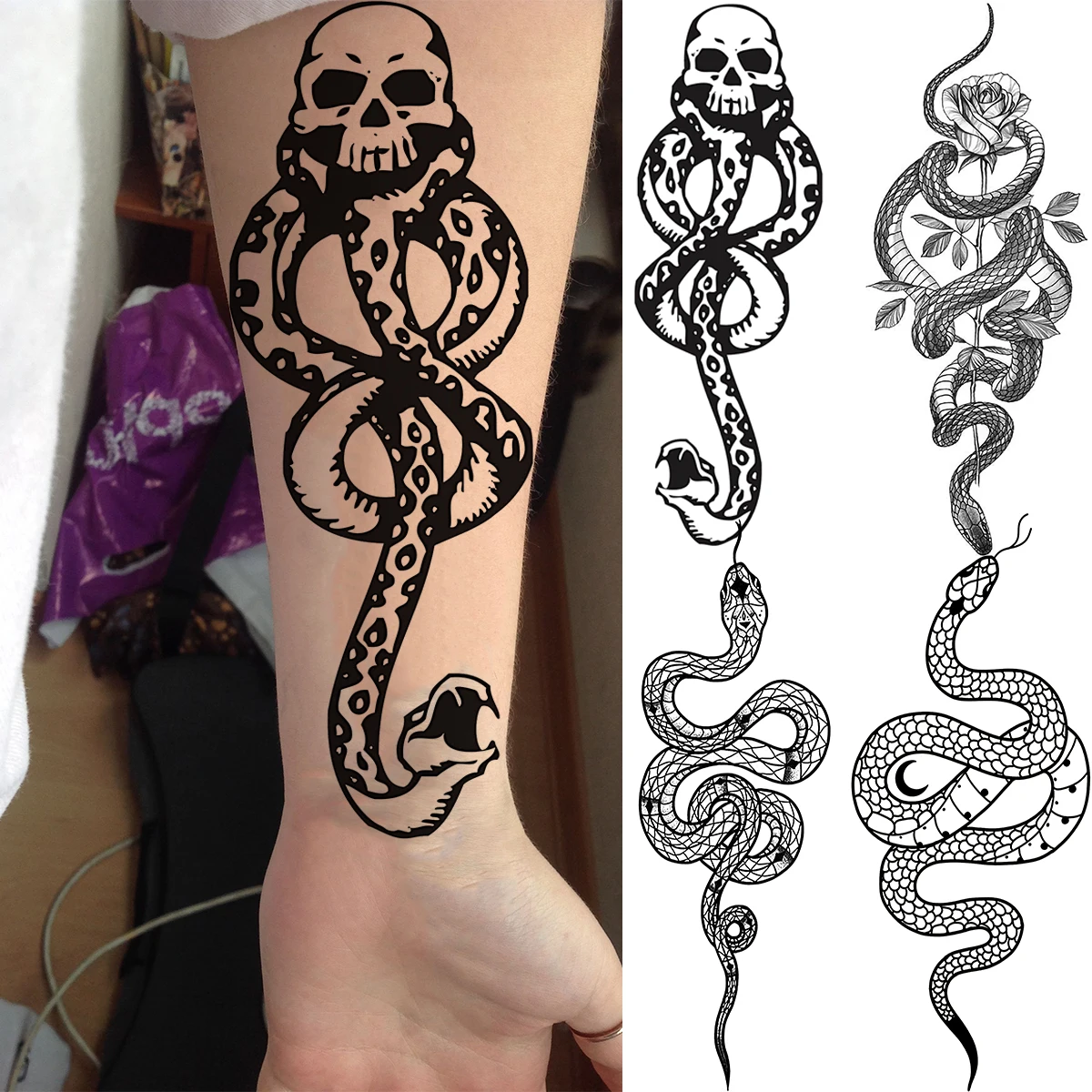 Временные татуировки Magic Death Eaters Dark Mark Mamba Snake для женщин и мужчин имитация змеи