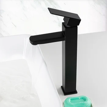 

Basin Faucet Black Square Bathroom Sink Faucet Tap Stainless Steel Bathroom Faucet Deck Mounted Basin Mixer Tap Y10170/-1