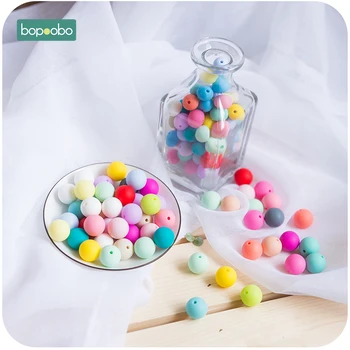 Bopoobo 200pcs Food Grade Silicone Beads 15mm Baby Teething Products Chewable Diy Pendant Necklace Beads BPA Free Baby Teethers 1