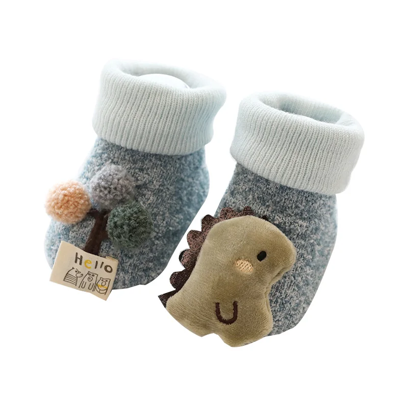 Winter Baby Socks Middle Tube Coral Velvet Animal Cotton Baby Girls Boys Socks Anti-Slip Warm Floor Socks 0-24 Months - Цвет: 1 Pair Blue