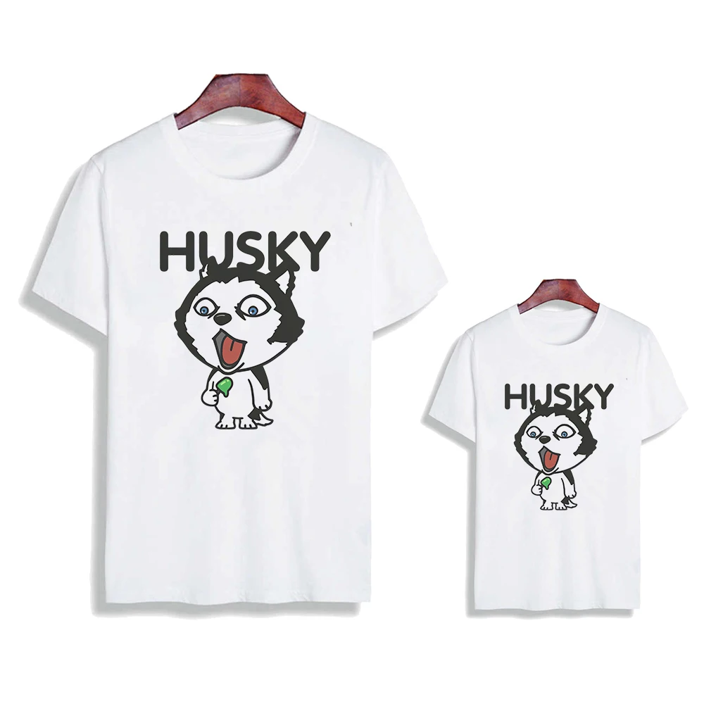 

Funny Husky Printing Daddy and Me Clothes Mama and Daughter T-shirt Fashion Aesthetic Family Look Tops Casual Baby Boy Tshirt