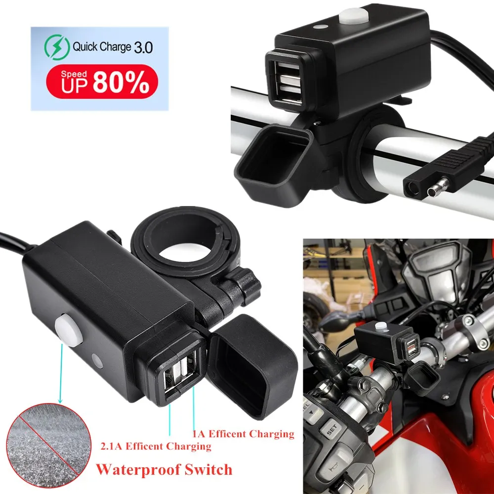 2 Port Dual USB Charger Power Socket Fit Honda CBR Kawasaki Ninja Suzuki GSXR