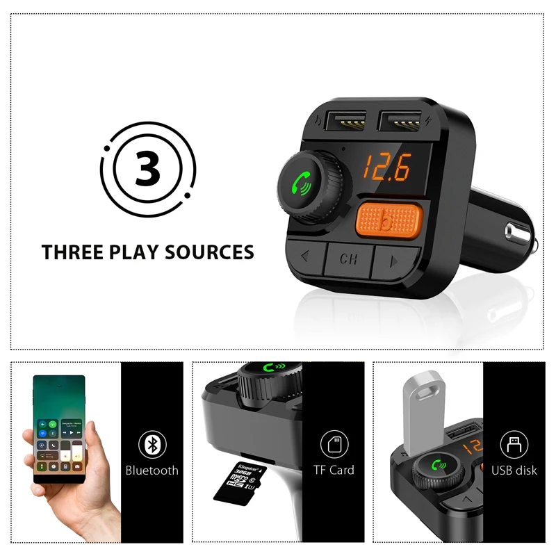 

Bt82D Wireless Bluetooth 5.0 Car Fm Transmitter Car Phone Modulator Tf Car Radio Mp3 Player Support Card Tf U Disk Usb Charger