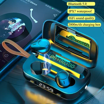 

TWS Wireless Headphones Bluetooth V5.0 Earphone with Microphone Sprot waterproof headset 2000mah charging box For IOS Android