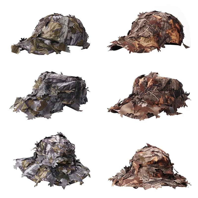 

Camouflage Outdoor Tactical Military Cap with Bionic Leaf Army Camo Hunting Hat Sniper Hidden Jungle 3D Leaves Hunting Hats NEW
