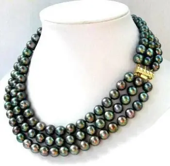 

ashion 3 Rows 7-8mm Real Genuine Black Freshwater Pearl Clasp Necklace