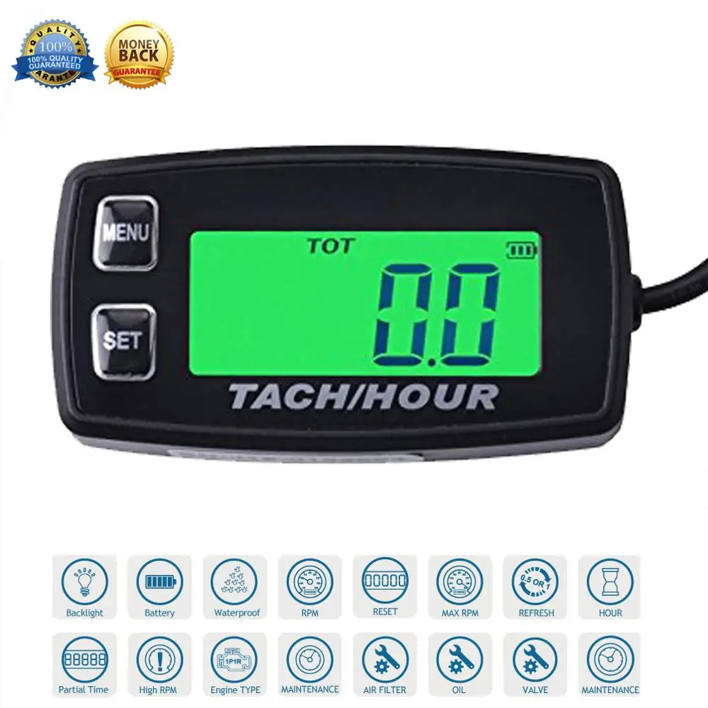 Runleader Digital Engine Temp Gauge & Hour Meter - Battery Replaceable For Lawn Equipment & Motors