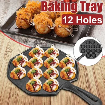 

12 Holes Aluminum Alloy Takoyaki Pan Takoyaki Maker 12 Holes Chibi Maruko machine Baking Forms Mold Pan Octopus Baking Machine