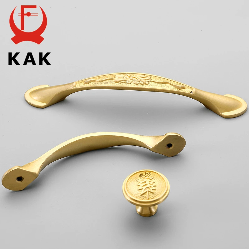 KAK медные латунные ручки шкафа для двери кухонного шкафа ручки для выдвижных ящиков Европейское винтажное Золотое оборудование для обработки мебели
