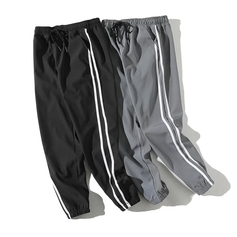 

Spring Summer Korean-style Trend Slim Fit Stripes Men Capri Casual Pants Teenager Students Skinny Harem Pants Beam Leg