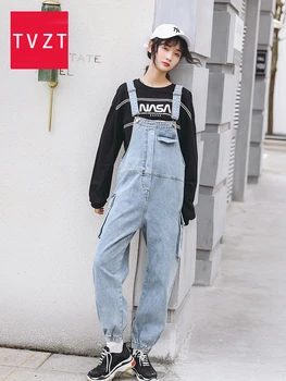 

TVZT 2020 plus size jeans woman jeans suspended Jeansuits Wide Leg cowboy Rompers Big Size hip hop Suspenders Drop Crotch jeans