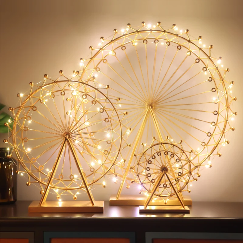

Nordic Iron Ferris Wheel Ornaments Table Light Ins Creative Art Bedside Table Lamp Living Room Bedroom Home Decoration Crafts