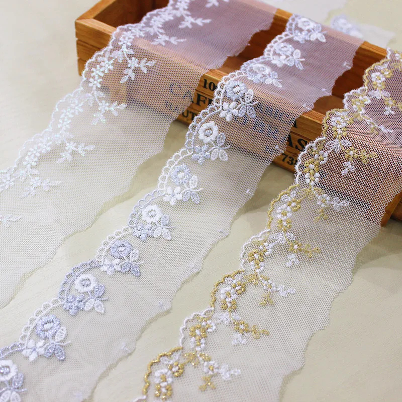 

Lace Trim 10 yard Gauze Tulle Mesh Embroidery Ribbon Tapes Fabric Wedding Dress Clothing Sewing Materials M4F90