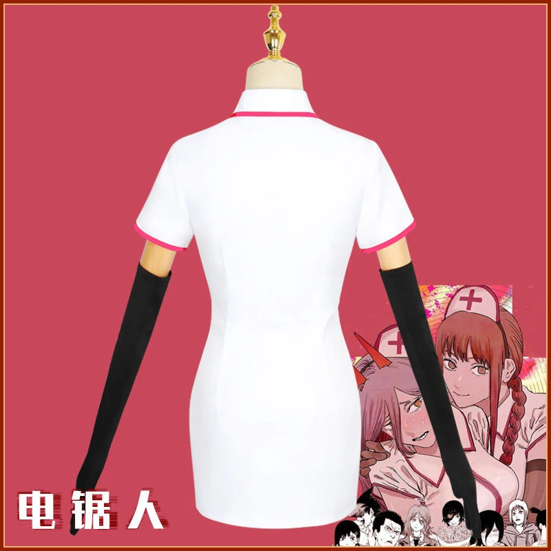 Anime Chainsaw Man Makima Cosplay Power Costume Sexy Nurse Uniform Wig Full Set Gloves Stockings