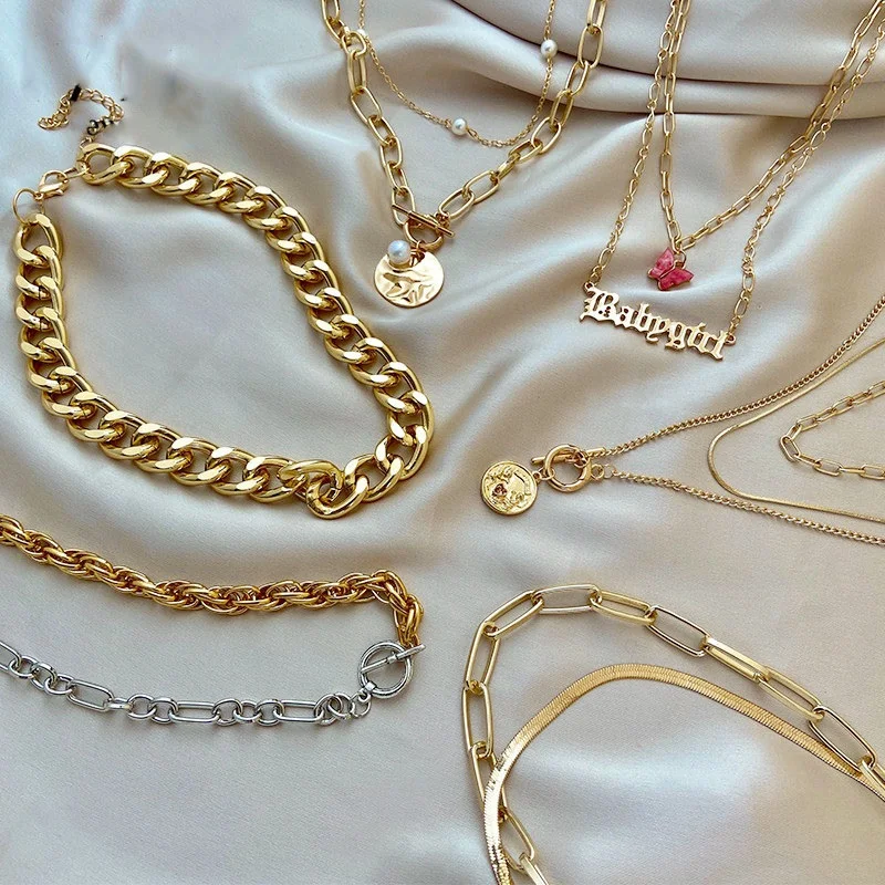 17KM Fashion Asymmetric Lock Necklace for Women Twist Gold Silver Color Chunky Thick Choker Chain Necklaces Party Jewelry | Украшения и