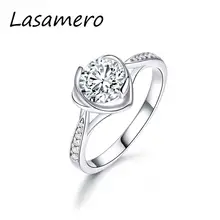 LASAMERO 1.00CT круглая огранка 6,5 мм бесцветные DEF муассаниты Твердые 14 к белое золото обручальное кольцо