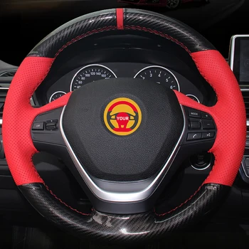 

Carbon Fiber Leather Red Leather Red Marker Car Steering Wheel Cover for BMW F30 320i 328i 320d F20