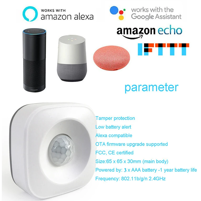 

WIFI PIR Motion Sensor Wireless Passive Infrared Detector Tuya/Smart Life APP Control Security Burglar Alarm Sensor