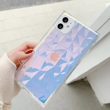 Square Diamond Laser Case for iPhone 12 Pro Max XR XS 7 8 Plus X Clear Silicone Bling Soft Back Cover for iPhone 11 Pro SE 2020
