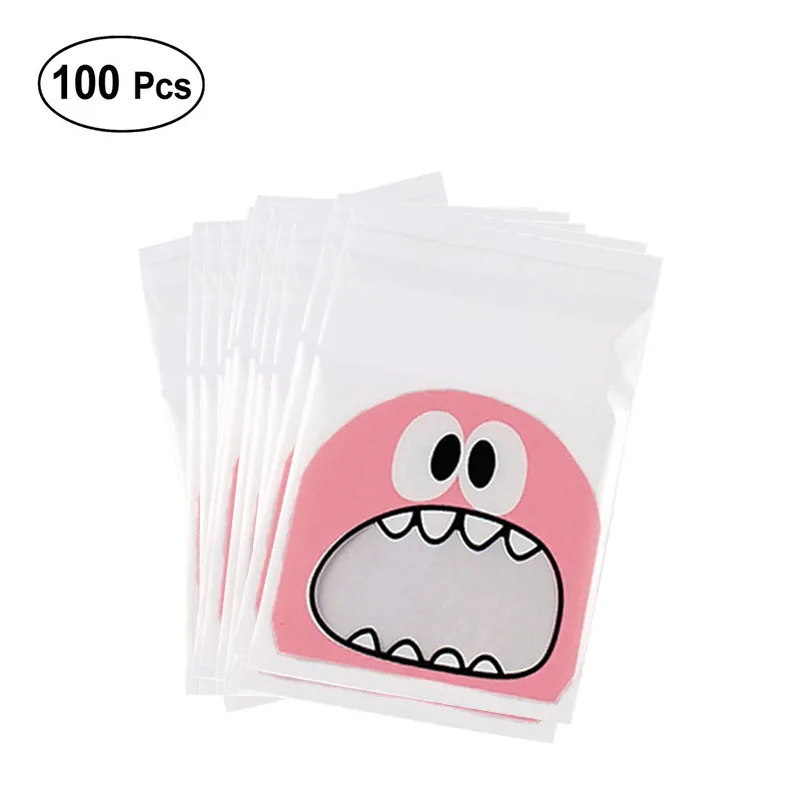 pink 100 шт милые печенье конфеты мешок печенье сумки монстр самоклеющиеся печенье выпечка мешок выпечки пакет подарок сумка для вечеринок - Цвет: pink