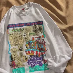 Retro Green Funny Comics Hip Hop Sweatshirts Vintage Streetwear Graphic Hoodies O-neck Pullovers Goth Punk Style Teens Clothes
