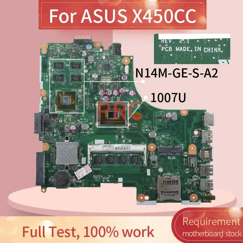 Placa-mãe Portátil para Asus X450cc X450c X450 1007u Rev.2.1 N14m-ge-s-a2 Ddr3 Notebook Mainboard - Imagem 2