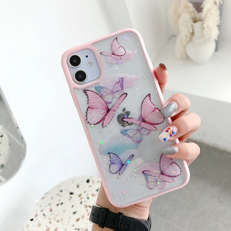 Милый чехол для телефона Gimfun с лазерной картой и бабочкой IPhone 12 11 Pro Max XS XR 7 8 Plus
