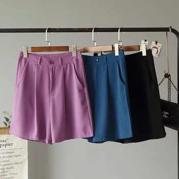 

Women Loose Short Pant 2020 Summer High Waist Pockets Wide Leg Bottom Korean Style Straight Female Bottom Shorts