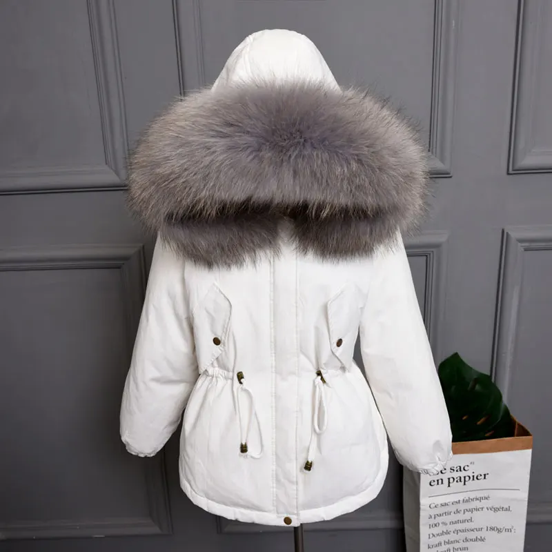 Новинка, плотное теплое зимнее повседневное пальто для женщин, натуральный мех, 90% белый утиный пух, парка с капюшоном, верхняя одежда, Женская куртка, Chaqueta Mujer - Цвет: 3