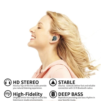 

Tws Bluetooth Earphone R6 Sports Digital Display Contact Wireless Earphones In-Ear Deep Bass Sound With Smart Touch