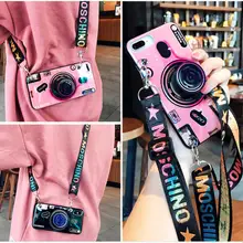 3D Ретро чехол с ремешком для камеры для iphone 8, 7 Plus, X, 6 S, 6 Plus, для iphone 6, 5, 5S, SE, модный держатель-подставка, силиконовый чехол для телефона