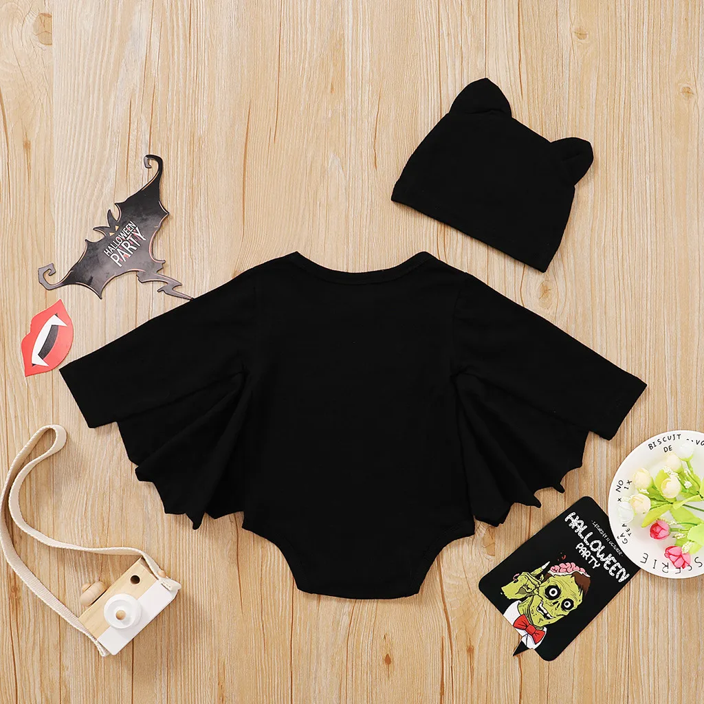 Cute Chidlren Kids Suits Newborn Baby Boys Girls Clothing Set Halloween Cosplay Costume Print Romper Bodysuit+Hat Outfits