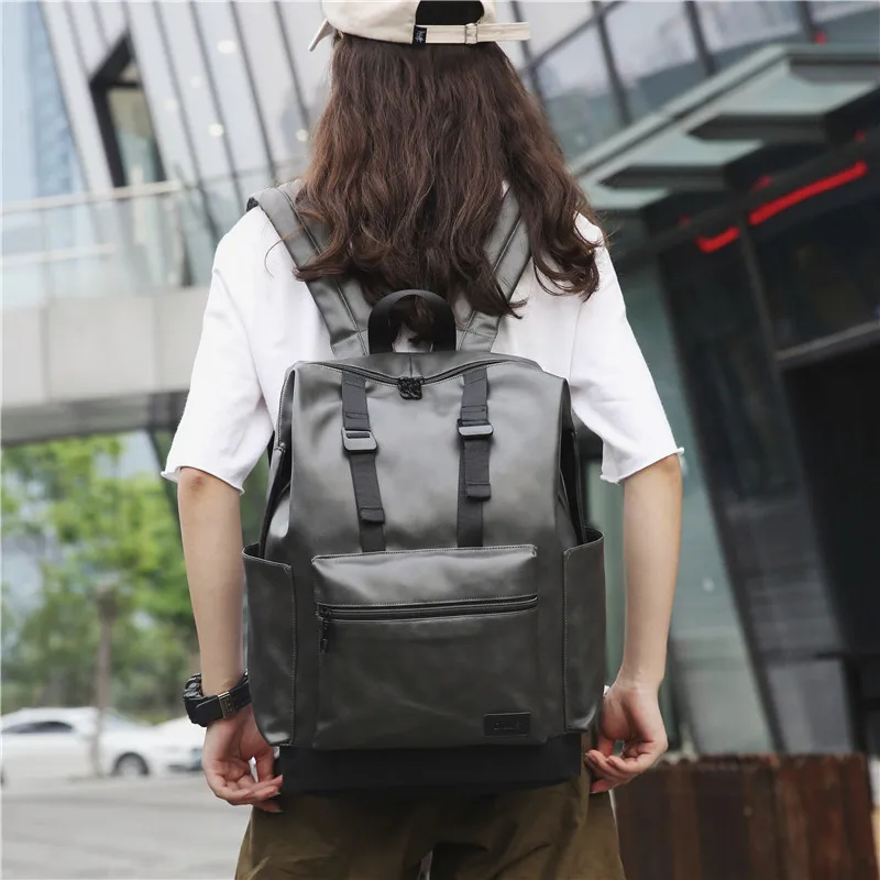 

Backpack Men's Hip Hop Popular Brand Europe And America Fashion Youth Retro PU Leather Street Large-Volume Locomotive Riding Bac